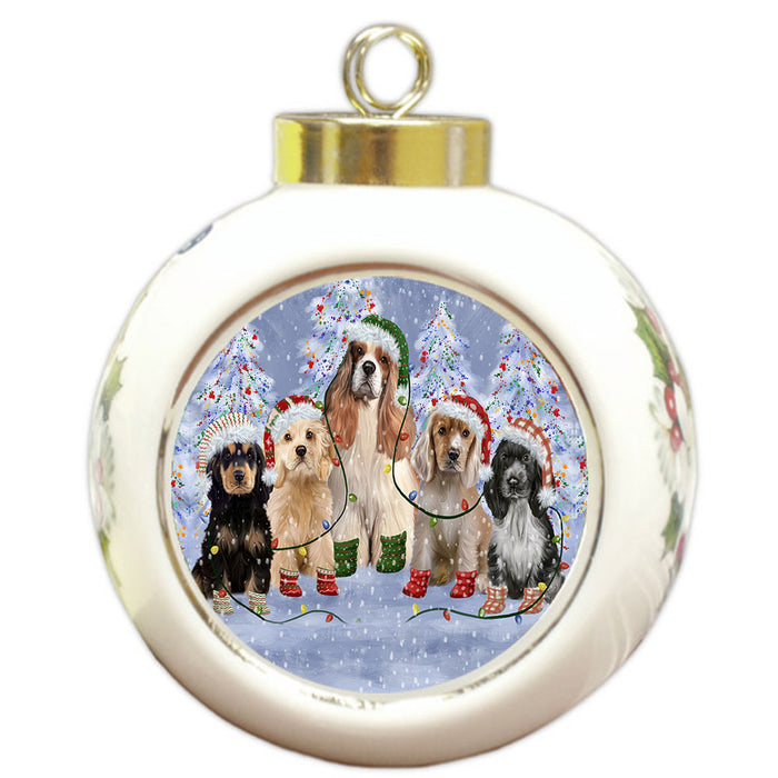 Christmas Lights and Cocker Spaniel Dogs Round Ball Christmas Ornament Pet Decorative Hanging Ornaments for Christmas X-mas Tree Decorations - 3" Round Ceramic Ornament