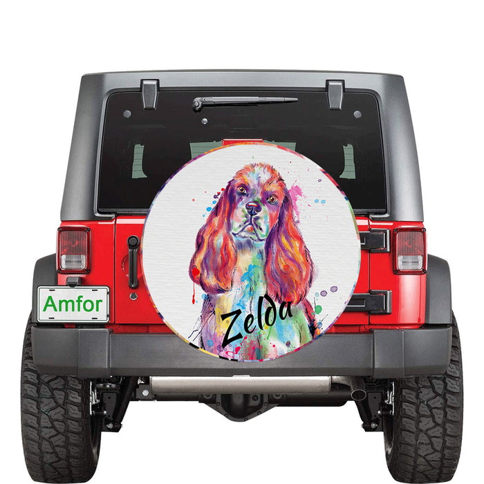 Custom Pet Name Personalized Watercolor Cocker Spaniel Dog Car Tire Cover