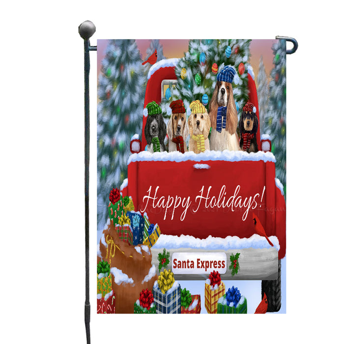 Christmas Red Truck Travlin Home for the Holidays Cocker Spaniel Dogs Garden Flags- Outdoor Double Sided Garden Yard Porch Lawn Spring Decorative Vertical Home Flags 12 1/2"w x 18"h
