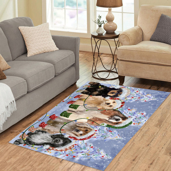 Christmas Lights and Cocker Spaniel Dogs Area Rug - Ultra Soft Cute Pet Printed Unique Style Floor Living Room Carpet Decorative Rug for Indoor Gift for Pet Lovers