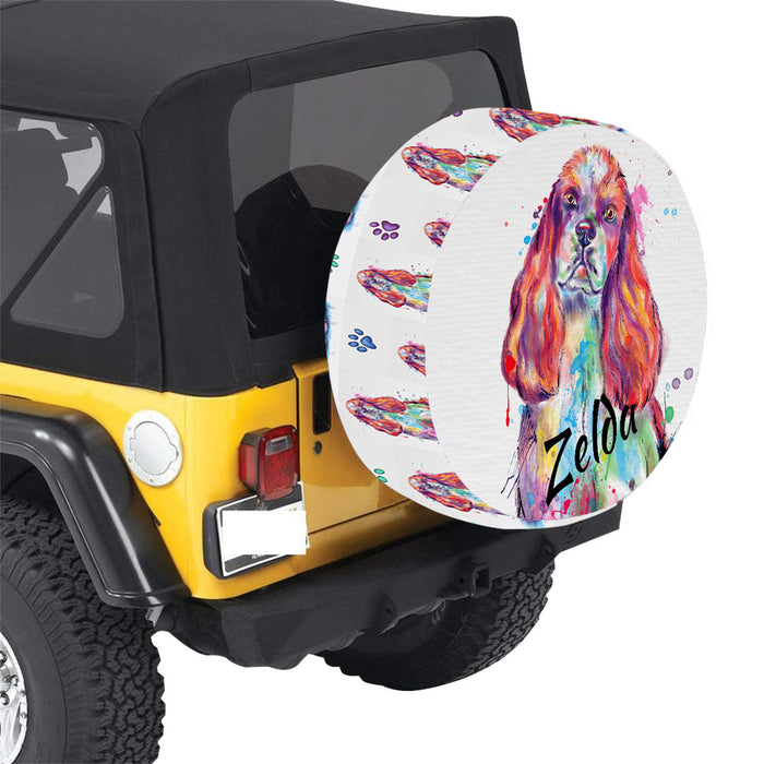 Custom Pet Name Personalized Watercolor Cocker Spaniel Dog Car Tire Cover