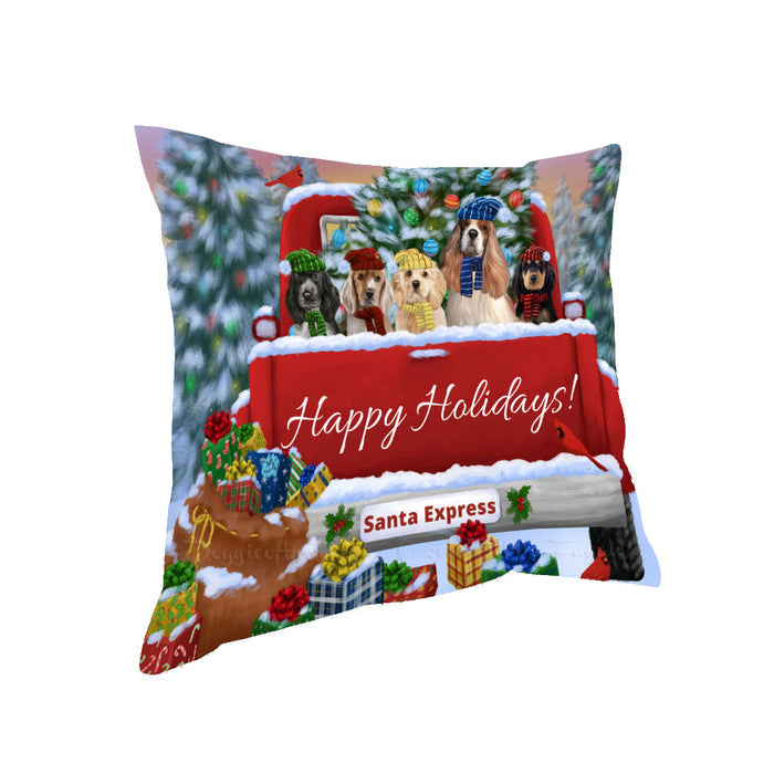 Christmas Red Truck Travlin Home for the Holidays Cocker Spaniel Dogs Pillow with Top Quality High-Resolution Images - Ultra Soft Pet Pillows for Sleeping - Reversible & Comfort - Ideal Gift for Dog Lover - Cushion for Sofa Couch Bed - 100% Polyester