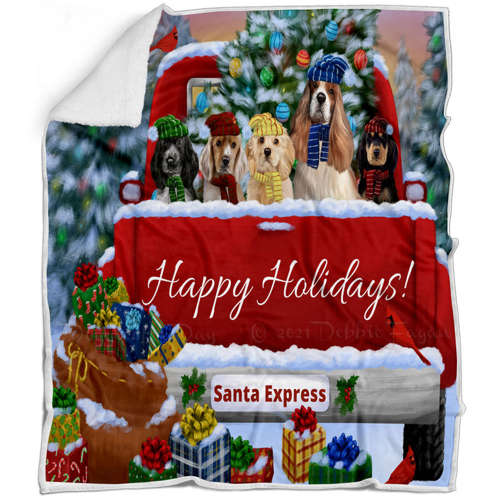 Christmas Red Truck Travlin Home for the Holidays Cocker Spaniel Dogs Blanket - Lightweight Soft Cozy and Durable Bed Blanket - Animal Theme Fuzzy Blanket for Sofa Couch
