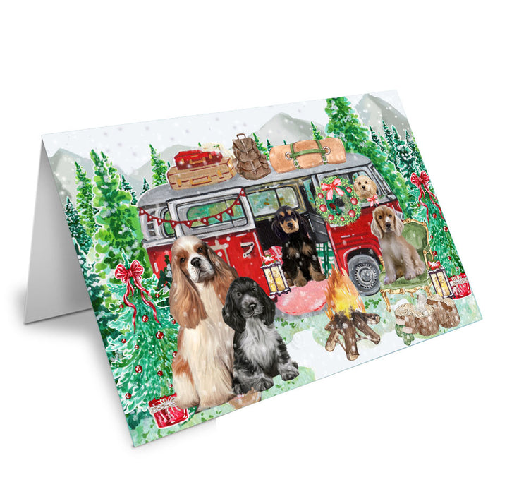 Christmas Time Camping with Cocker Spaniel Dogs Handmade Artwork Assorted Pets Greeting Cards and Note Cards with Envelopes for All Occasions and Holiday Seasons