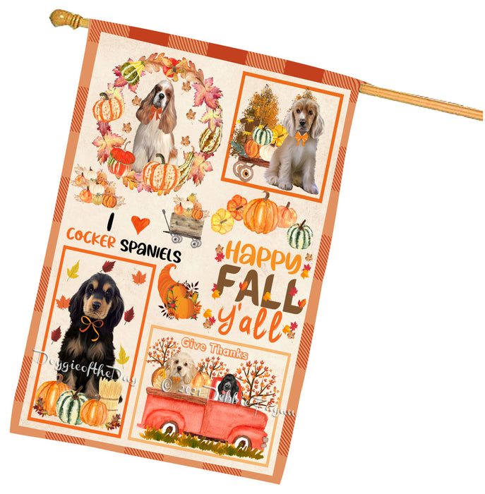 Happy Fall Y'all Pumpkin Cocker Spaniel Dogs House Flag Outdoor Decorative Double Sided Pet Portrait Weather Resistant Premium Quality Animal Printed Home Decorative Flags 100% Polyester