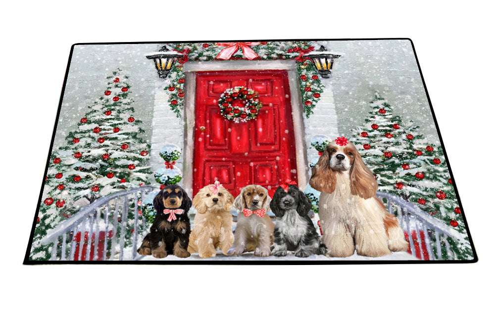Christmas Holiday Welcome Cocker Spaniel Dogs Floor Mat- Anti-Slip Pet Door Mat Indoor Outdoor Front Rug Mats for Home Outside Entrance Pets Portrait Unique Rug Washable Premium Quality Mat
