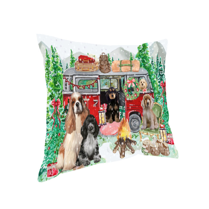 Christmas Time Camping with Cocker Spaniel Dogs Pillow with Top Quality High-Resolution Images - Ultra Soft Pet Pillows for Sleeping - Reversible & Comfort - Ideal Gift for Dog Lover - Cushion for Sofa Couch Bed - 100% Polyester
