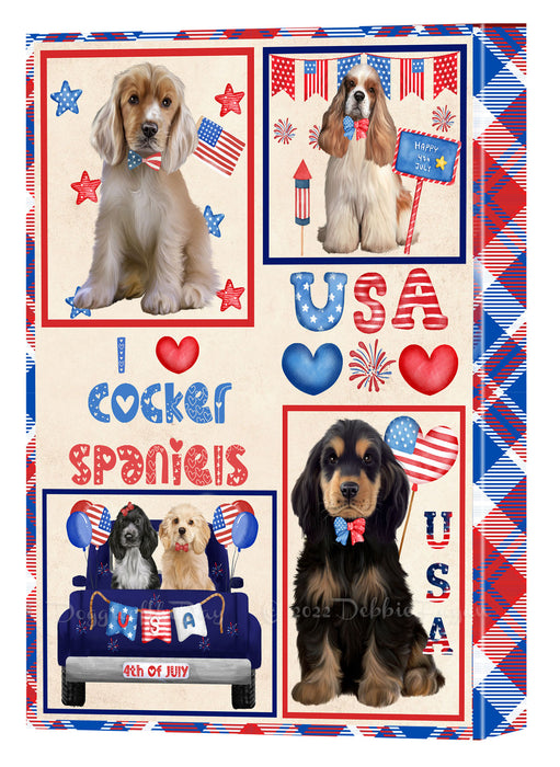 4th of July Independence Day I Love USA Cocker Spaniel Dogs Canvas Wall Art - Premium Quality Ready to Hang Room Decor Wall Art Canvas - Unique Animal Printed Digital Painting for Decoration