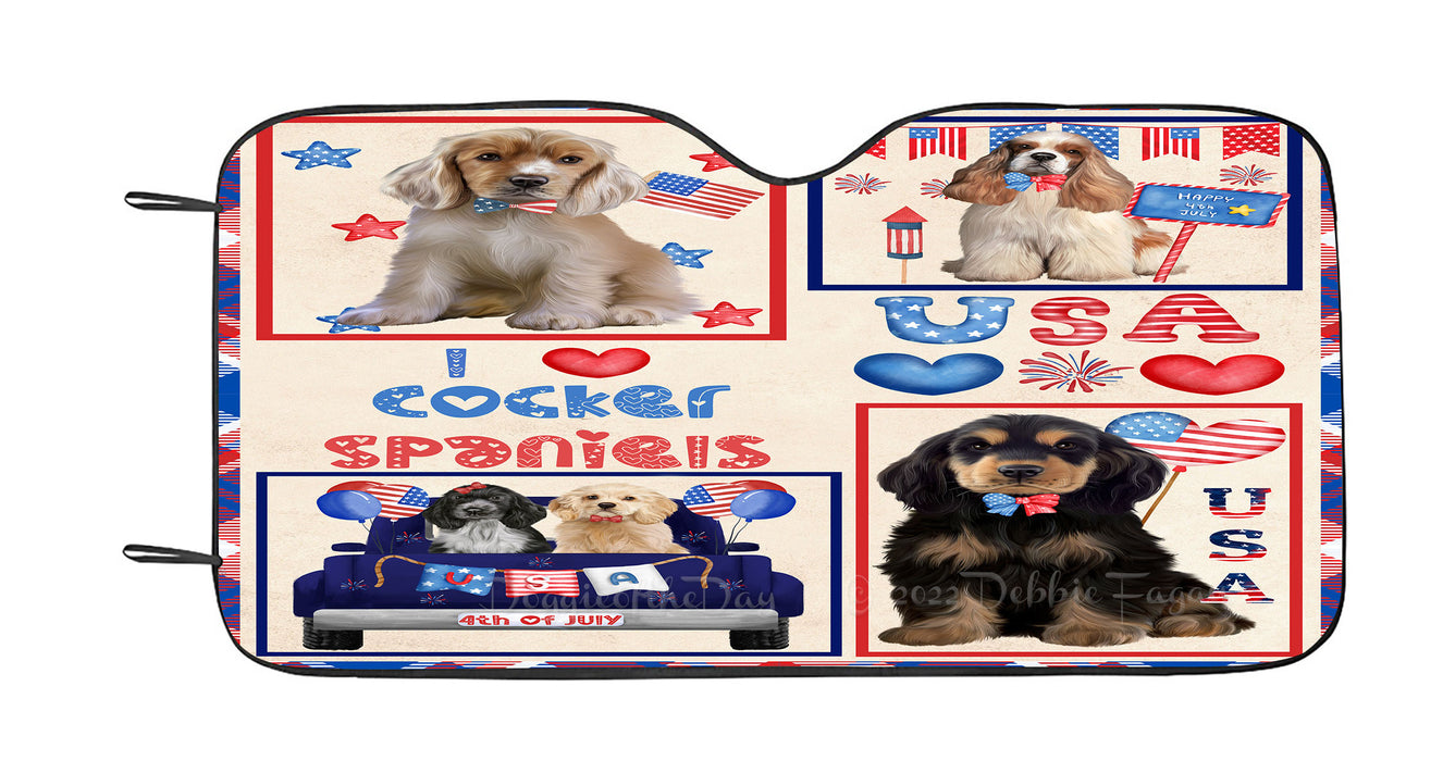 4th of July Independence Day I Love USA Cocker Spaniel Dogs Car Sun Shade Cover Curtain