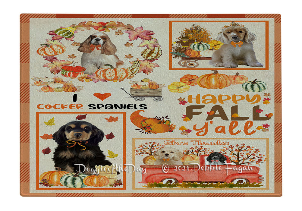 Happy Fall Y'all Pumpkin Cocker Spaniel Dogs Cutting Board - Easy Grip Non-Slip Dishwasher Safe Chopping Board Vegetables C79858