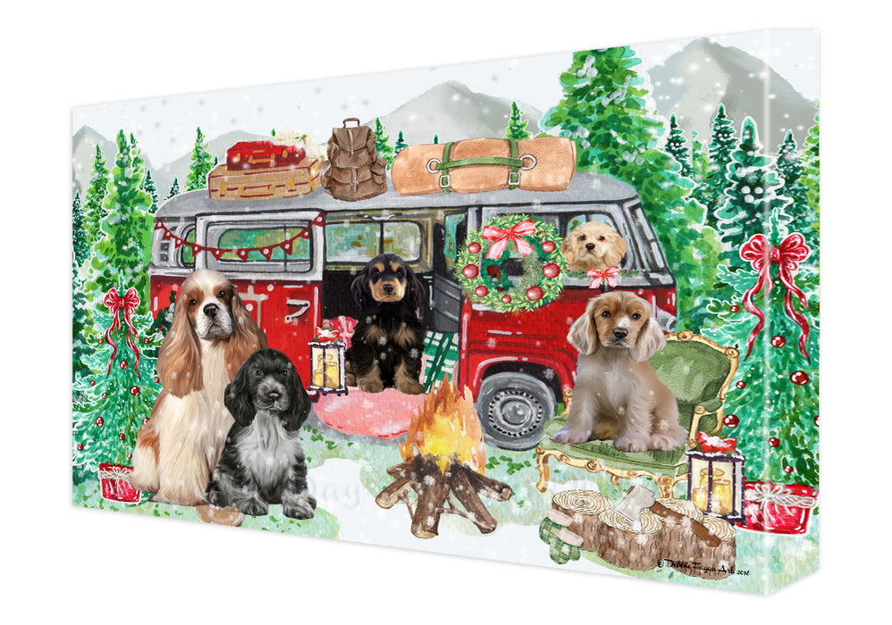 Christmas Time Camping with Cocker Spaniel Dogs Canvas Wall Art - Premium Quality Ready to Hang Room Decor Wall Art Canvas - Unique Animal Printed Digital Painting for Decoration