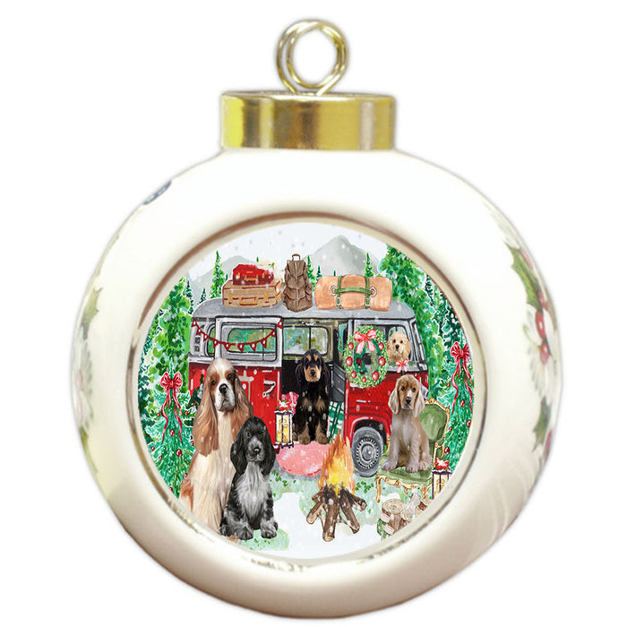 Christmas Time Camping with Cocker Spaniel Dogs Round Ball Christmas Ornament Pet Decorative Hanging Ornaments for Christmas X-mas Tree Decorations - 3" Round Ceramic Ornament