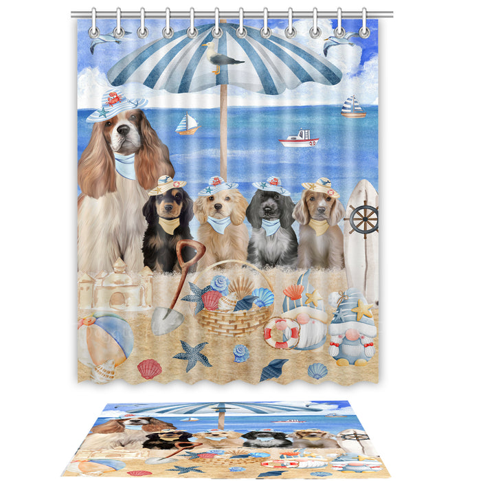 Cocker Spaniel Shower Curtain & Bath Mat Set, Custom, Explore a Variety of Designs, Personalized, Curtains with hooks and Rug Bathroom Decor, Halloween Gift for Dog Lovers