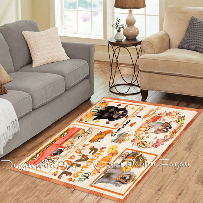 Happy Fall Y'all Pumpkin Cocker Spaniel Dogs Polyester Living Room Carpet Area Rug ARUG66789