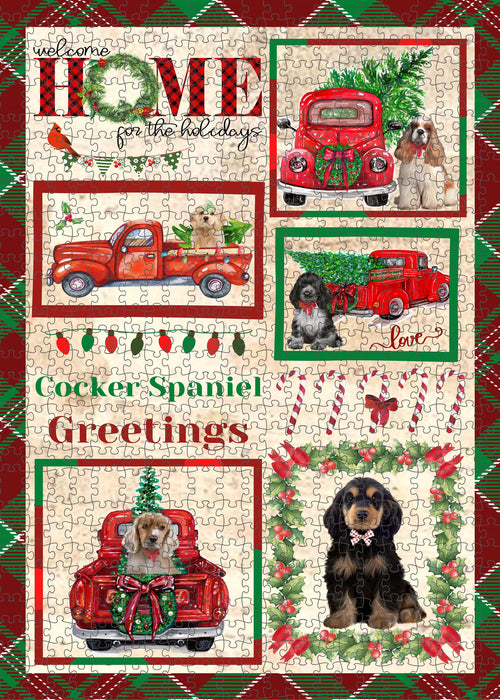 Welcome Home for Christmas Holidays Cocker Spaniel Dogs Portrait Jigsaw Puzzle for Adults Animal Interlocking Puzzle Game Unique Gift for Dog Lover's with Metal Tin Box