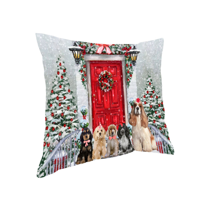 Christmas Holiday Welcome Cocker Spaniel Dogs Pillow with Top Quality High-Resolution Images - Ultra Soft Pet Pillows for Sleeping - Reversible & Comfort - Ideal Gift for Dog Lover - Cushion for Sofa Couch Bed - 100% Polyester