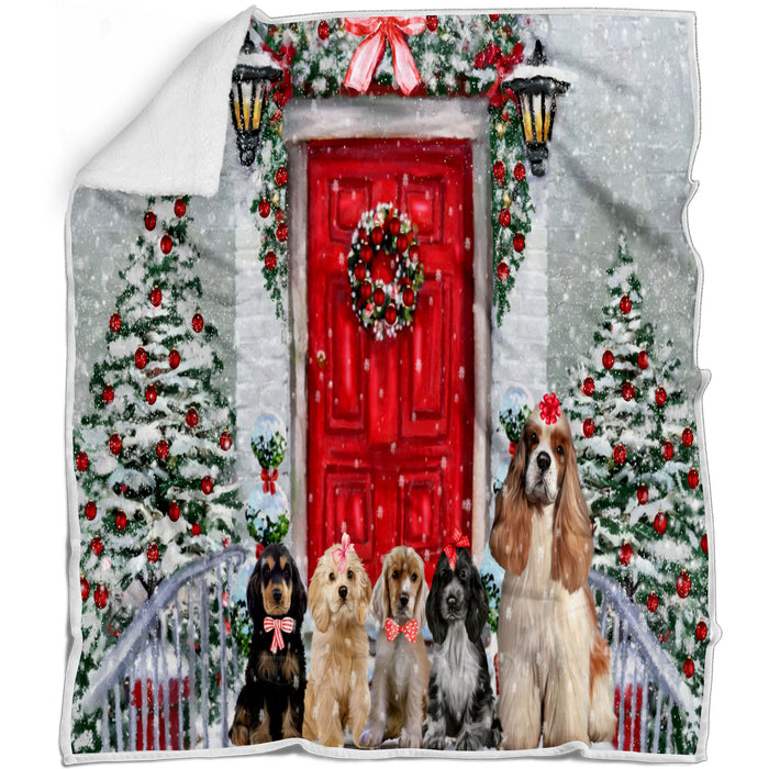 Christmas Holiday Welcome Cocker Spaniel Dogs Blanket - Lightweight Soft Cozy and Durable Bed Blanket - Animal Theme Fuzzy Blanket for Sofa Couch