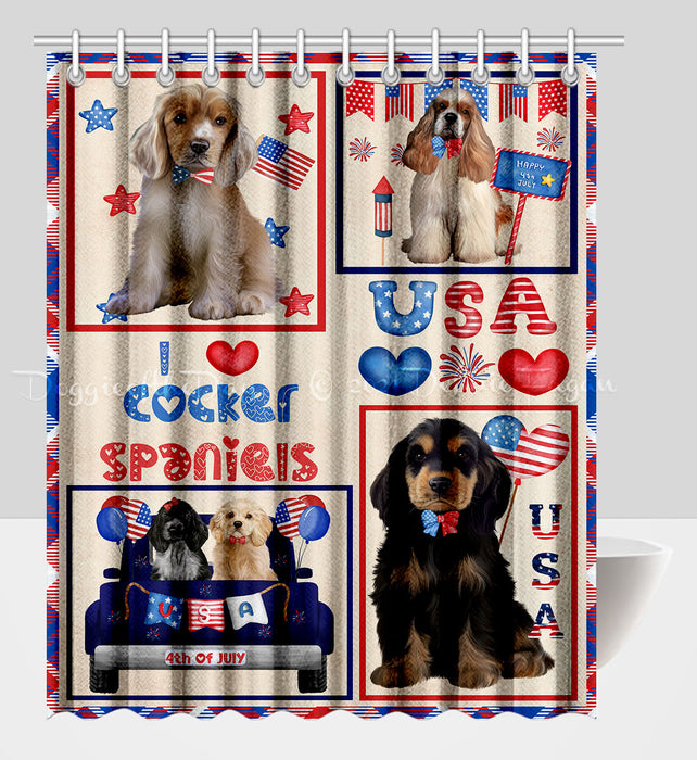 4th of July Independence Day I Love USA Cocker Spaniel Dogs Shower Curtain Pet Painting Bathtub Curtain Waterproof Polyester One-Side Printing Decor Bath Tub Curtain for Bathroom with Hooks