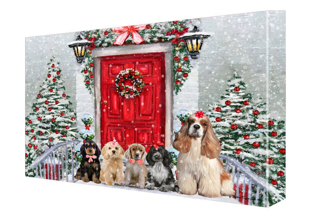 Christmas Holiday Welcome Cocker Spaniel Dogs Canvas Wall Art - Premium Quality Ready to Hang Room Decor Wall Art Canvas - Unique Animal Printed Digital Painting for Decoration