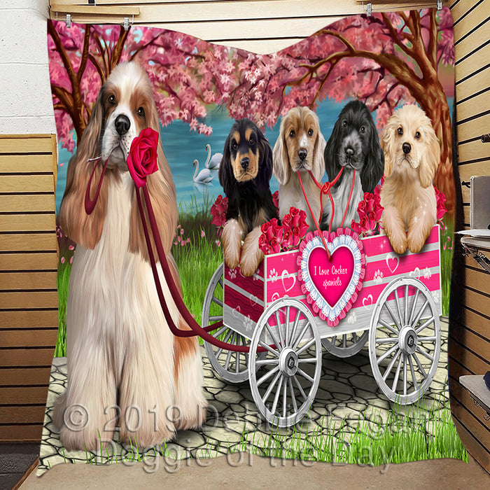 I Love Cocker Spaniel Dogs in a Cart Quilt
