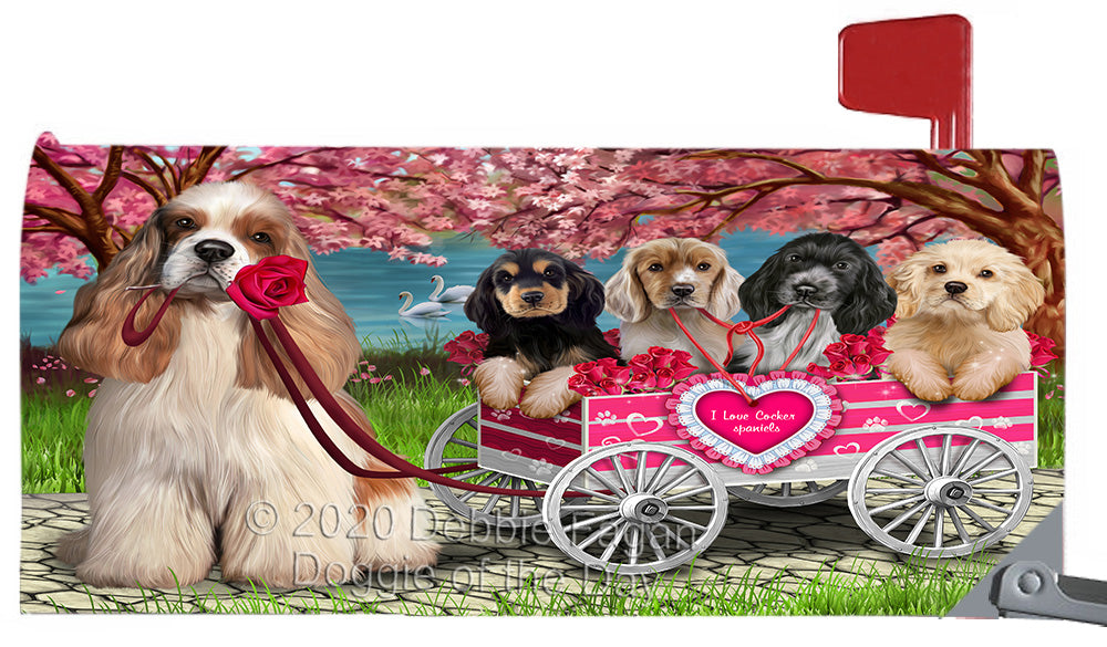I Love Cocker Spaniel Dogs in a Cart Magnetic Mailbox Cover Both Sides Pet Theme Printed Decorative Letter Box Wrap Case Postbox Thick Magnetic Vinyl Material