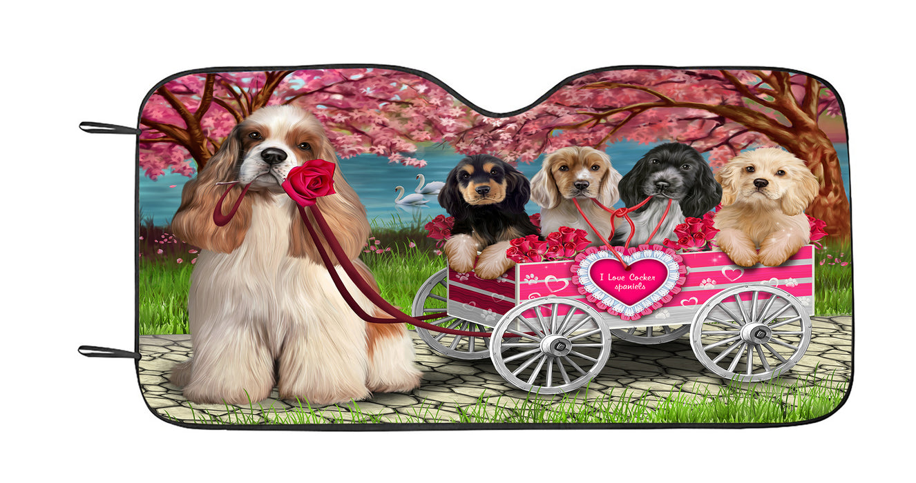 I Love Cocker Spaniel Dogs in a Cart Car Sun Shade