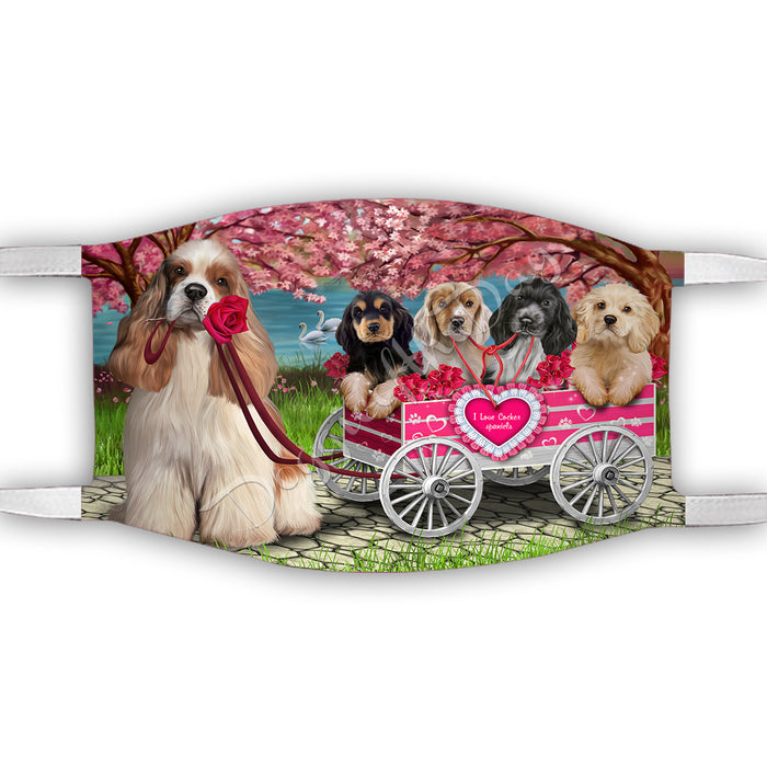 I Love Cocker Spaniel Dogs in a Cart Face Mask FM48138