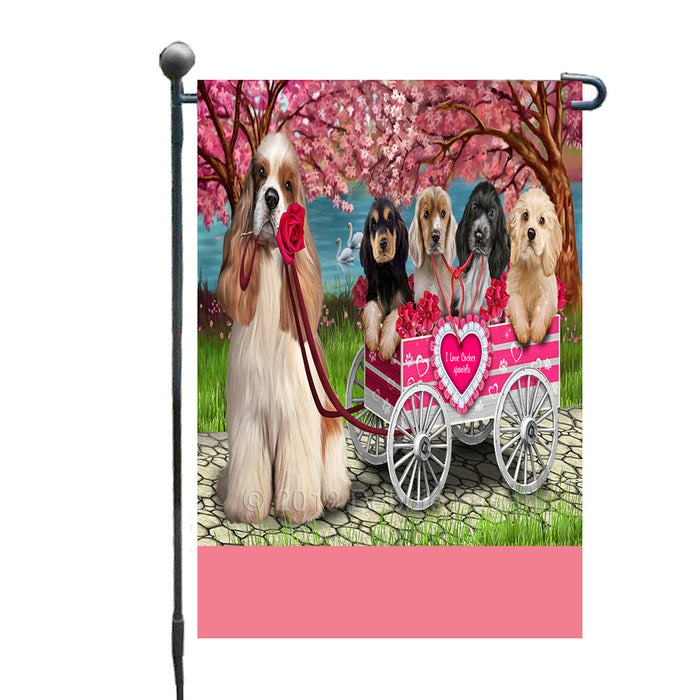 Personalized I Love Cocker Spaniel Dogs in a Cart Custom Garden Flags GFLG-DOTD-A62147