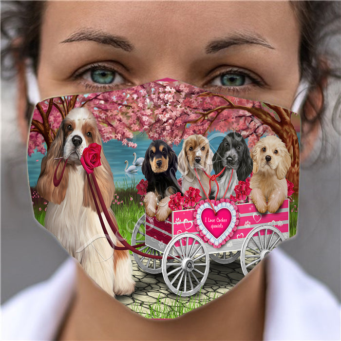 I Love Cocker Spaniel Dogs in a Cart Face Mask FM48138