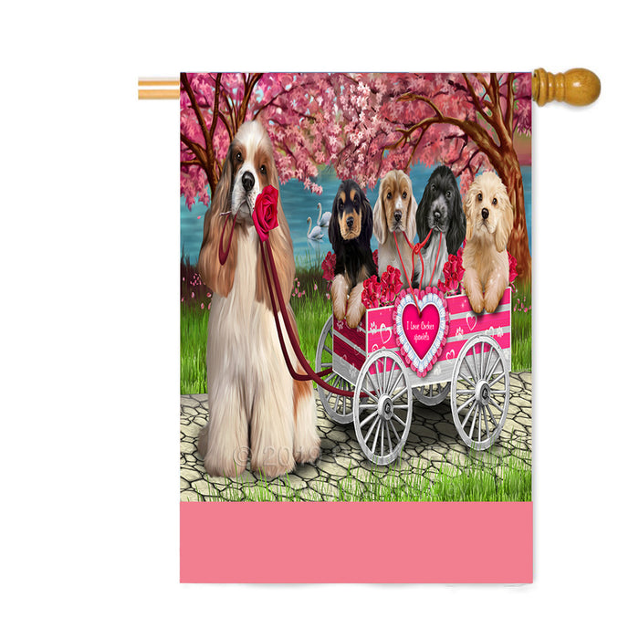 Personalized I Love Cocker Spaniel Dogs in a Cart Custom House Flag FLG-DOTD-A62203