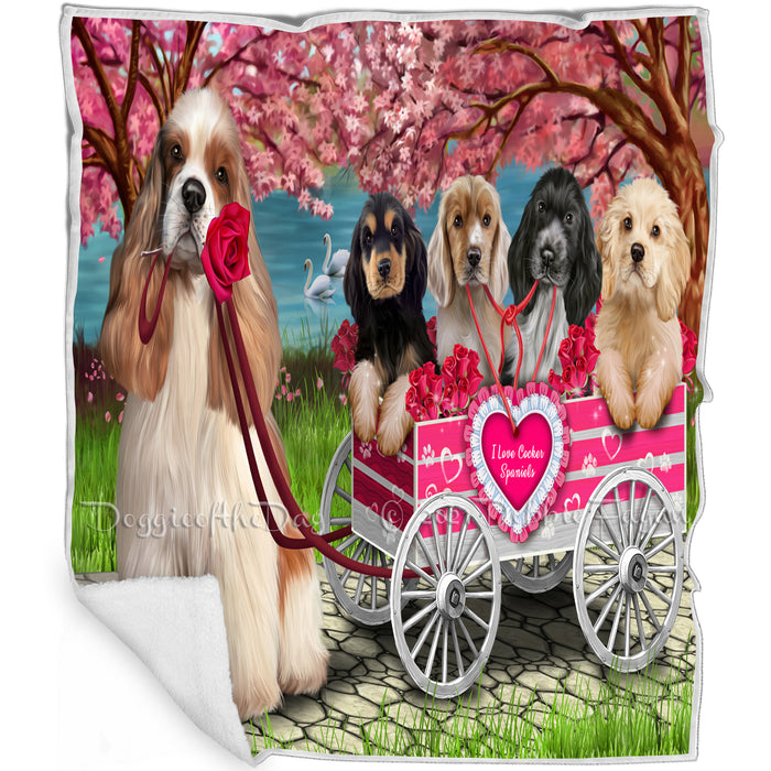 I Love Cocker Spaniel Dog in a Cart Art Portrait Blanket BLNKT91884
