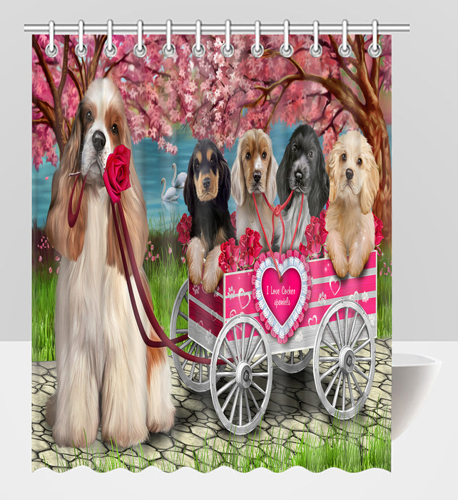 I Love Cocker Spaniel Dogs in a Cart Shower Curtain