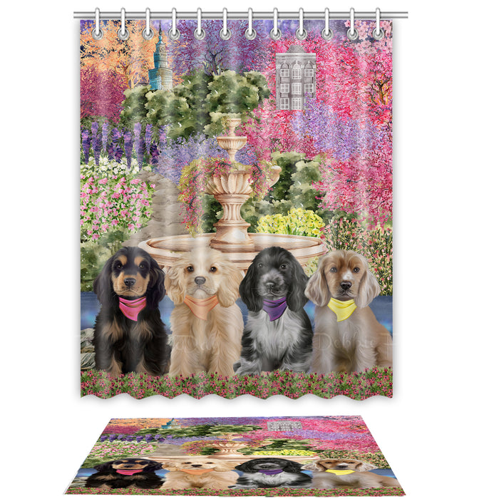Cocker Spaniel Shower Curtain & Bath Mat Set, Bathroom Decor Curtains with hooks and Rug, Explore a Variety of Designs, Personalized, Custom, Dog Lover's Gifts