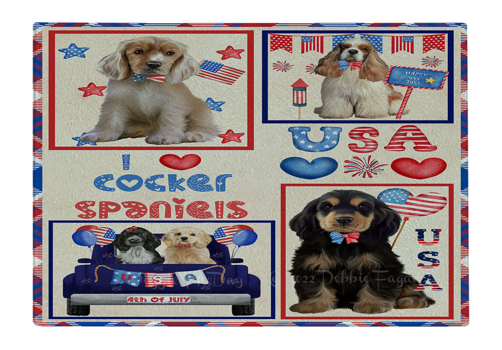 4th of July Independence Day I Love USA Cocker Spaniel Dogs Cutting Board - For Kitchen - Scratch & Stain Resistant - Designed To Stay In Place - Easy To Clean By Hand - Perfect for Chopping Meats, Vegetables