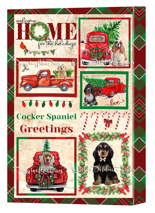 Welcome Home for Christmas Holidays Cocker Spaniel Dogs Canvas Wall Art Decor - Premium Quality Canvas Wall Art for Living Room Bedroom Home Office Decor Ready to Hang CVS149471