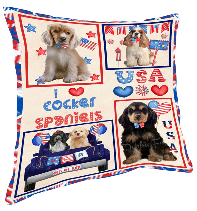 4th of July Independence Day I Love USA Cocker Spaniel Dogs Pillow with Top Quality High-Resolution Images - Ultra Soft Pet Pillows for Sleeping - Reversible & Comfort - Ideal Gift for Dog Lover - Cushion for Sofa Couch Bed - 100% Polyester