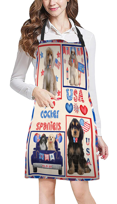 4th of July Independence Day I Love USA Cocker Spaniel Dogs Apron - Adjustable Long Neck Bib for Adults - Waterproof Polyester Fabric With 2 Pockets - Chef Apron for Cooking, Dish Washing, Gardening, and Pet Grooming