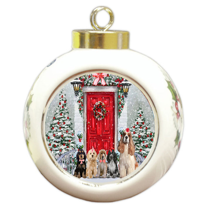 Christmas Holiday Welcome Cocker Spaniel Dogs Round Ball Christmas Ornament Pet Decorative Hanging Ornaments for Christmas X-mas Tree Decorations - 3" Round Ceramic Ornament