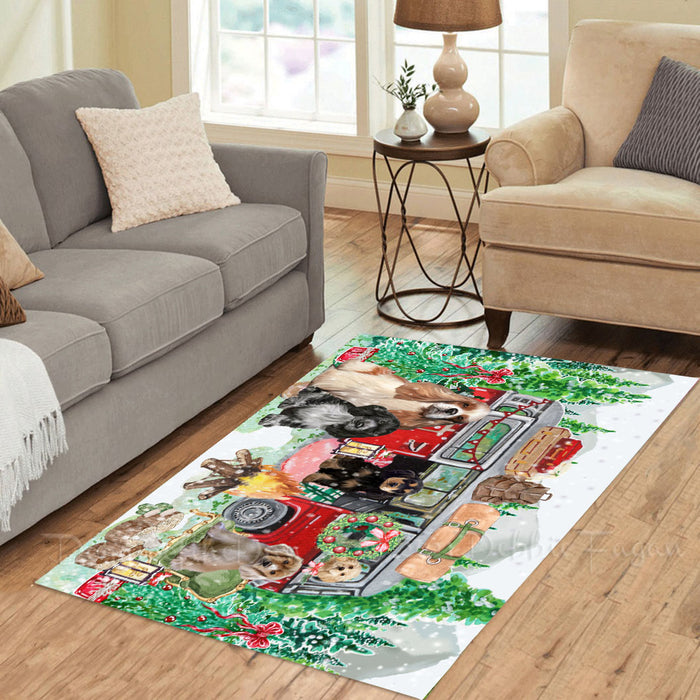 Christmas Time Camping with Cocker Spaniel Dogs Area Rug - Ultra Soft Cute Pet Printed Unique Style Floor Living Room Carpet Decorative Rug for Indoor Gift for Pet Lovers