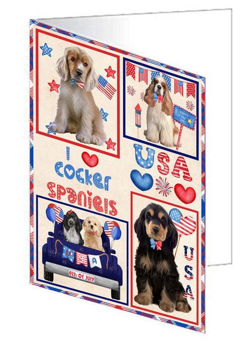 4th of July Independence Day I Love USA Cocker Spaniel Dogs Handmade Artwork Assorted Pets Greeting Cards and Note Cards with Envelopes for All Occasions and Holiday Seasons