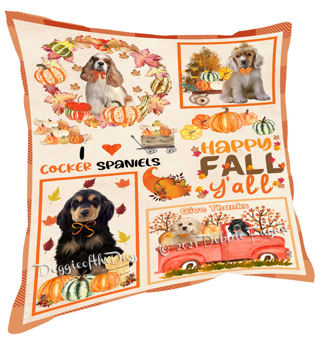 Happy Fall Y'all Pumpkin Cocker Spaniel Dogs Pillow with Top Quality High-Resolution Images - Ultra Soft Pet Pillows for Sleeping - Reversible & Comfort - Ideal Gift for Dog Lover - Cushion for Sofa Couch Bed - 100% Polyester