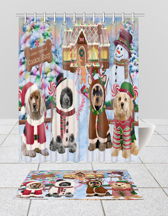 Holiday Gingerbread Cookie Cocker Spaniel Dogs  Bath Mat and Shower Curtain Combo