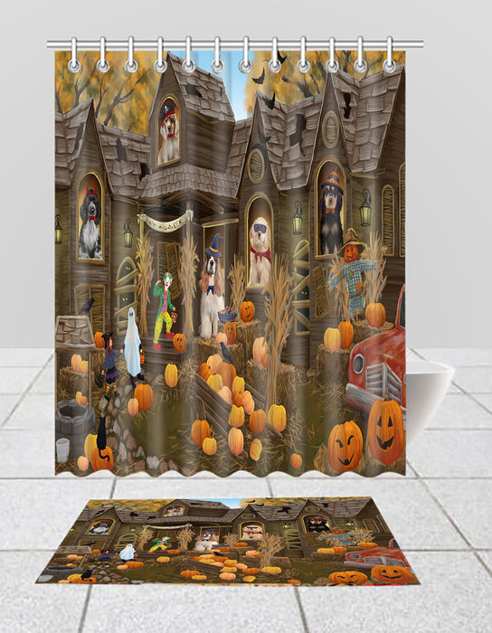 Haunted House Halloween Trick or Treat Cocker Spaniel Dogs  Bath Mat and Shower Curtain Combo