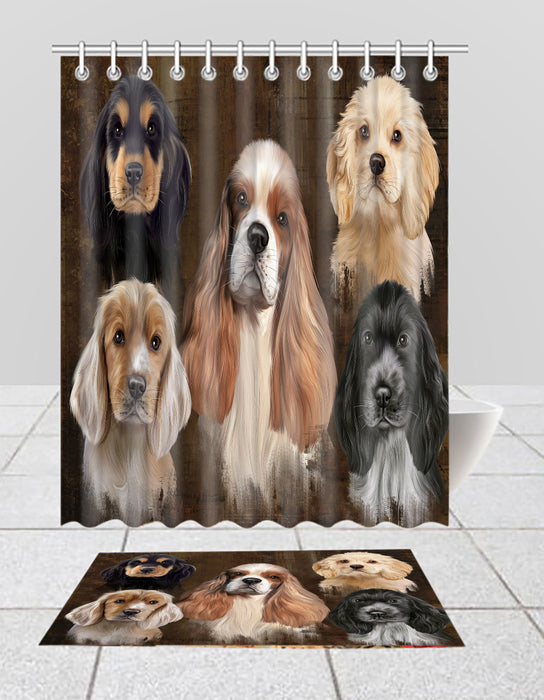 Rustic Cocker Spaniel Dogs  Bath Mat and Shower Curtain Combo