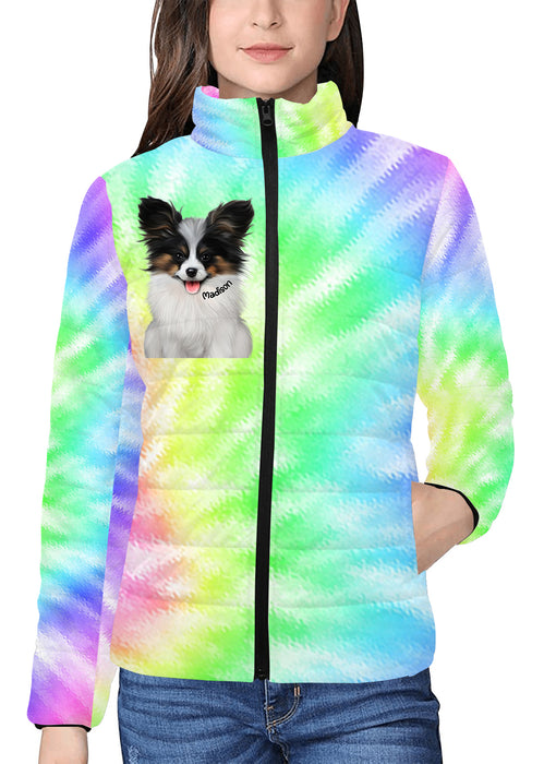 Add Your PERSONALIZED PET Painting Portrait on Tie Dye Women's Stand Collar Padded Jacket