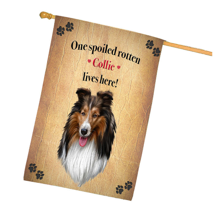 Spoiled Rotten Collie Dog House Flag Outdoor Decorative Double Sided Pet Portrait Weather Resistant Premium Quality Animal Printed Home Decorative Flags 100% Polyester FLG68310