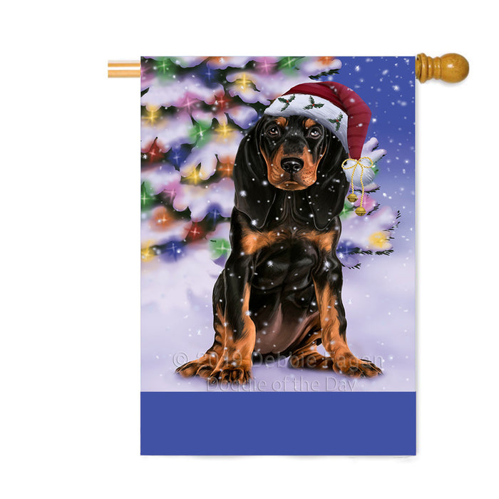 Personalized Winterland Wonderland Coonhound Dog In Christmas Holiday Scenic Background Custom House Flag FLG-DOTD-A61355