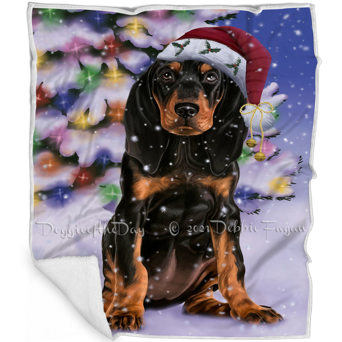 Winterland Wonderland Coonhound Dog In Christmas Holiday Scenic Background Blanket BLNKT120729