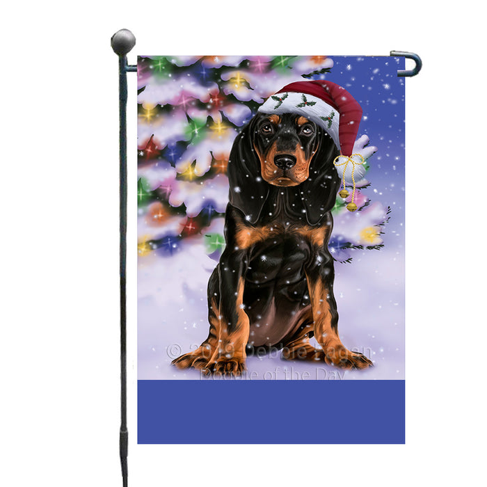 Personalized Winterland Wonderland Coonhound Dog In Christmas Holiday Scenic Background Custom Garden Flags GFLG-DOTD-A61299