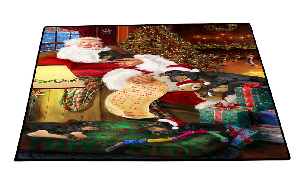 Santa Sleeping with Coonhound Dogs Floor Mat- Anti-Slip Pet Door Mat Indoor Outdoor Front Rug Mats for Home Outside Entrance Pets Portrait Unique Rug Washable Premium Quality Mat